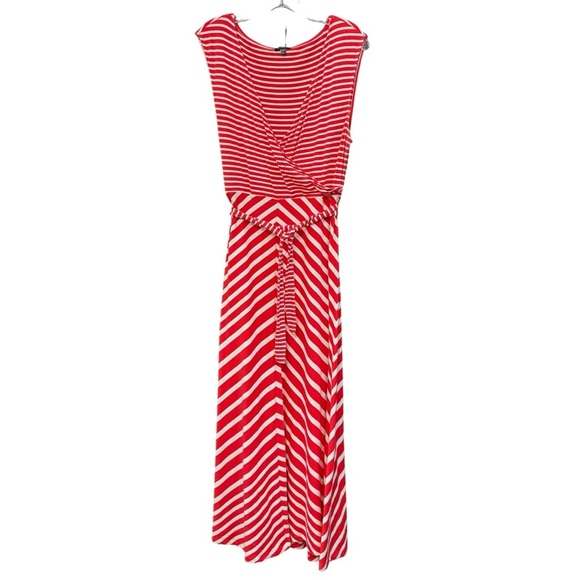 Talbots Red White Striped Maxi Dress Large L Sleeveless Belted Nautical - Picture 1 of 4